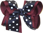 Large Burgundy White and Navy Large Overlay School Bow